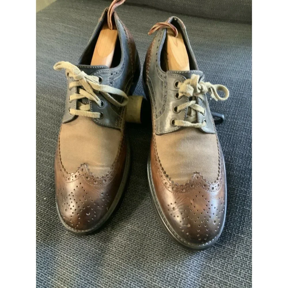 Johnston‎ & Murphy Brown / Gray Leather/Canvas Wingtip Oxford Shoes Mens …